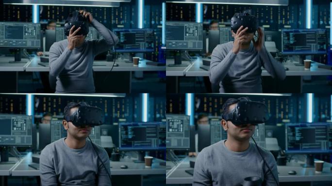软件肖像Delevoper放在虚拟现实耳机上，可容纳控制器并在VR中开始编程。在后台技术开发带有计算