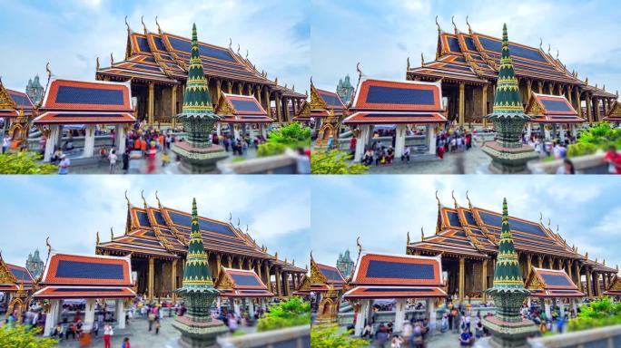 曼谷Wat Phra Kaeo或泰国曼谷市翡翠佛寺的4k延时地标