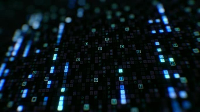 数字代码大数据蓝色，运行搜索线无缝。不断变化的符号发光循环3d动画。未来商业信息技术概念。