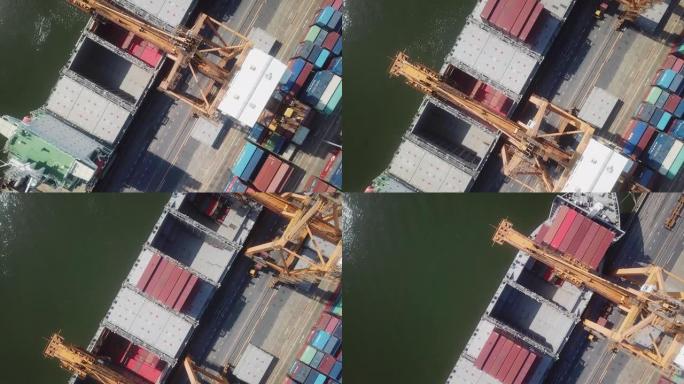 带集装箱船的工业港口鸟瞰图