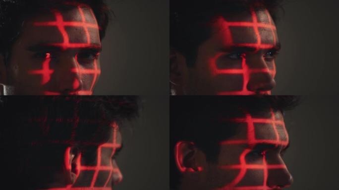 人脸识别技术概念作为人有红色网格投影到眼睛在工作室
