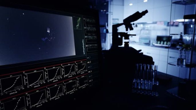 未来的实验室设备。计算机屏幕上的DNA研究