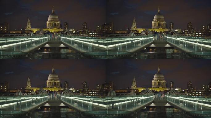 千禧桥。伦敦夜晚夜景城市夜景