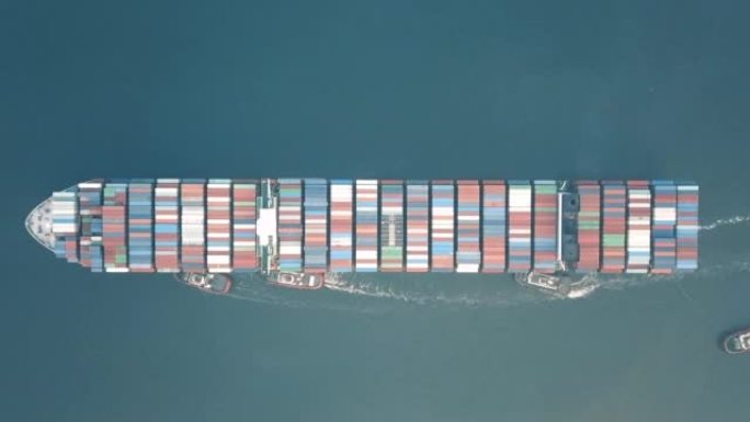 货柜货船的鸟瞰图港口码头船只出海通道海关