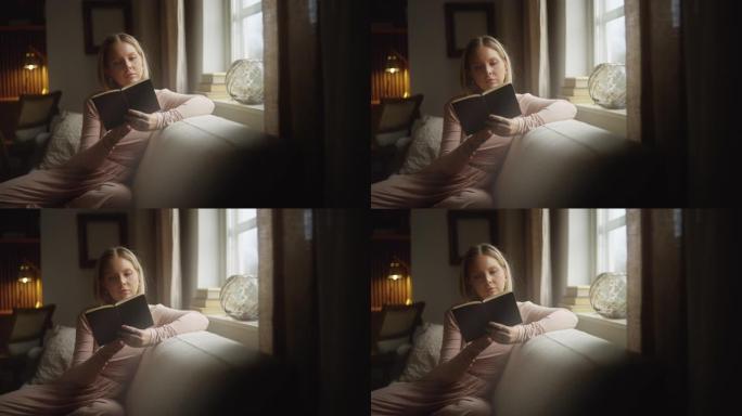 女人在客厅看书老外女士阅读阅览