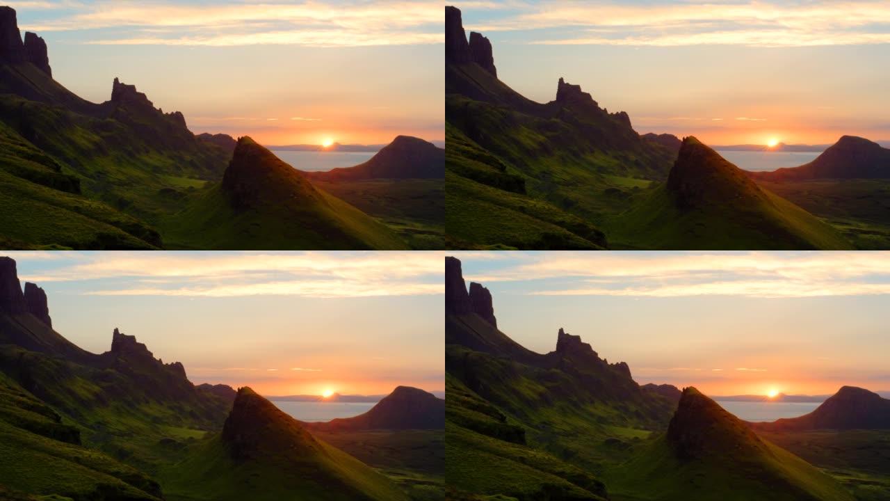 日落时海洋和山脉的4k视频片段