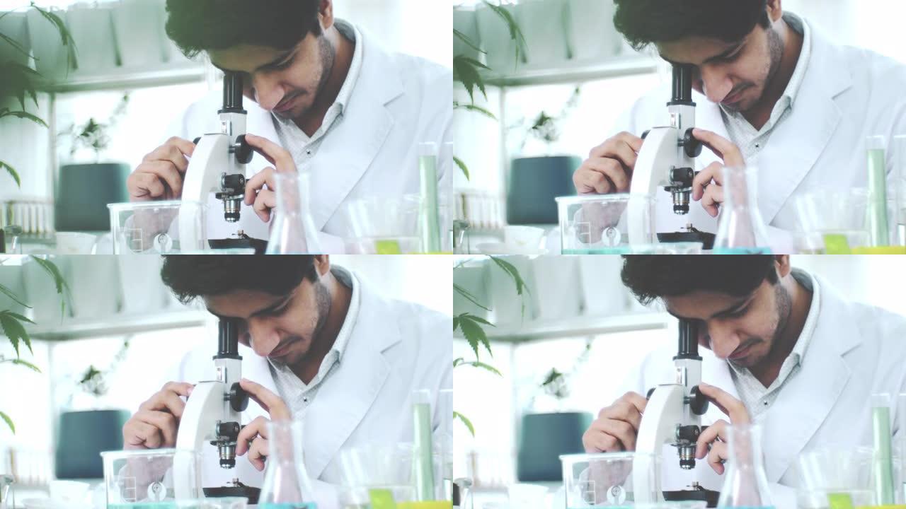印度科学家/使用显微镜