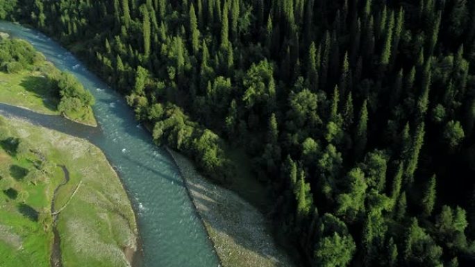 空中摄影和Y形河流的移动俯视图