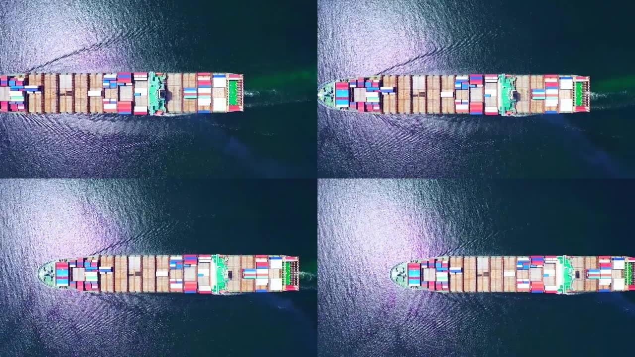 海上航行的货船的俯视图