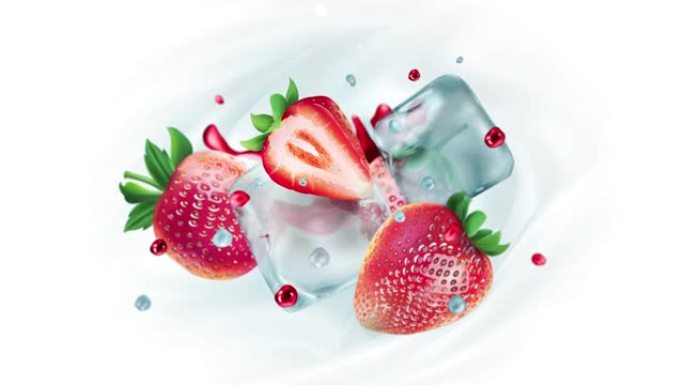 用冰块制作新鲜草莓的动画。
