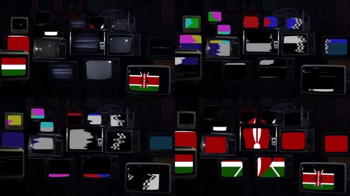 肯尼亚国旗和老式电视。
