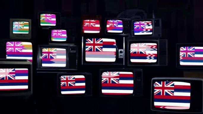 复古电视上的夏威夷旗。