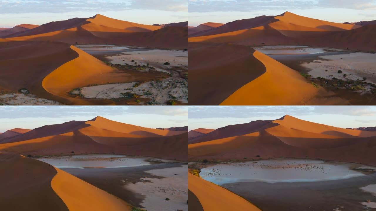 令人惊叹的空中飞越纳米布沙漠壮观的沙丘