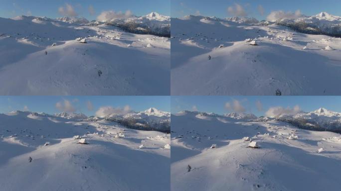 无人机: 令人惊叹的Velika Planina在冬天是空的，因为covid19大流行。
