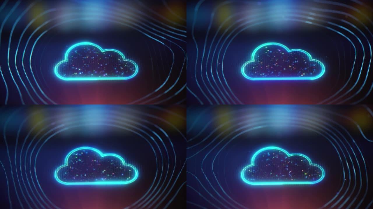 云技术背景科技感云朵发散的波纹闪烁跳动的