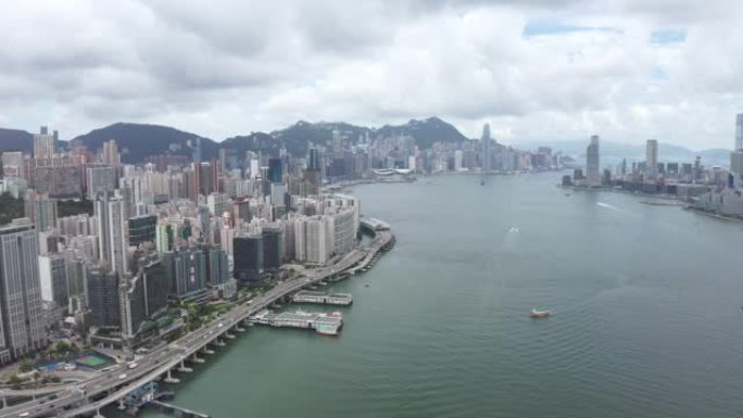香港拥挤建筑的无人机视图