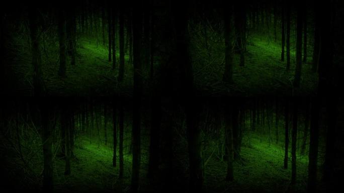 走过幽灵般的绿色树林