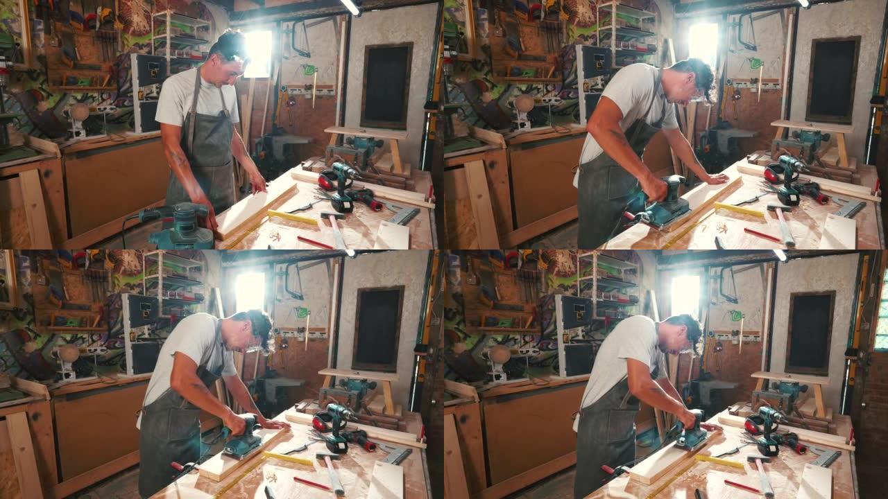 木匠检查他工作的每一个细节。