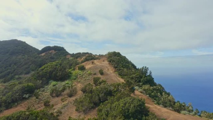 空中WS男子在西班牙加那利群岛/加那利群岛的山路上骑自行车