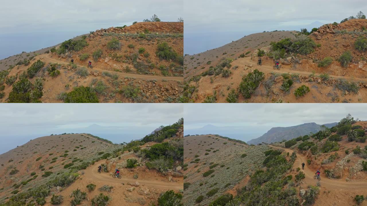 西班牙加那利群岛山上骑山地自行车的人