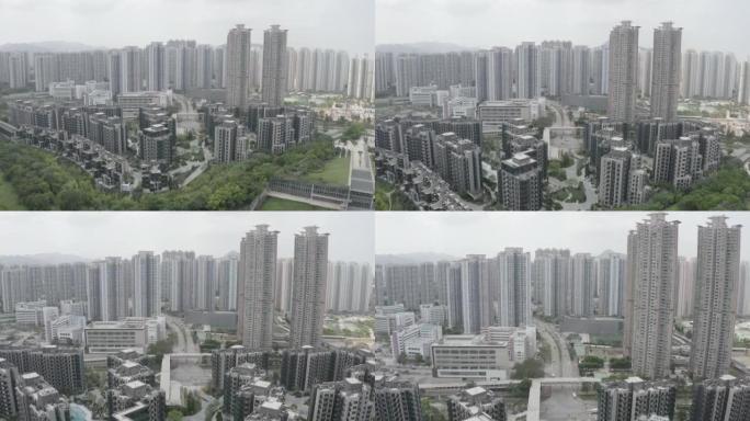 无人机上升到住宅公寓或公寓上方