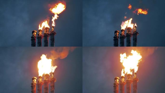 炼油厂的火炬堆放火