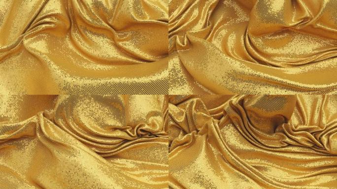 金色亮片织物卷曲成皱纹表面。