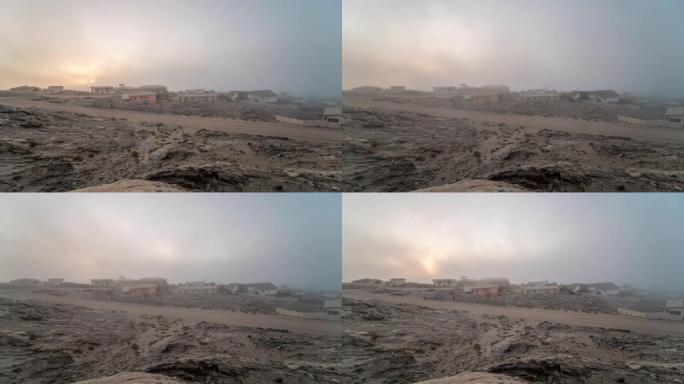 WS Time lapse沙尘暴在非洲纳米比亚的沙漠村庄上空