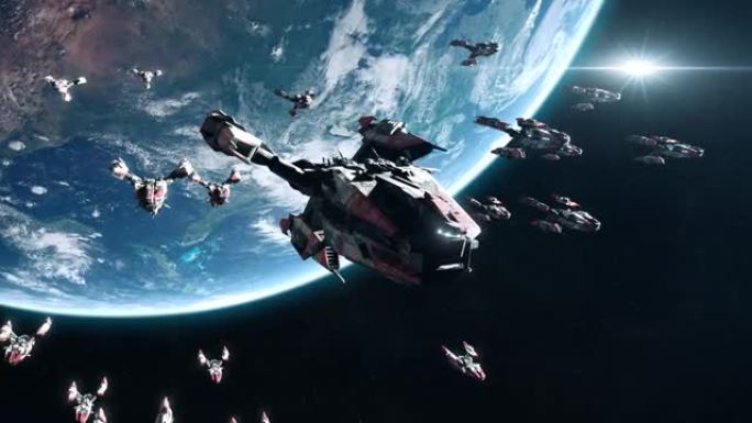 地球轨道上的科幻战舰舰队