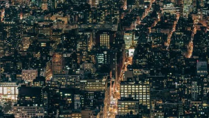 曼哈顿夜间建筑物的T/L鸟瞰图/纽约
