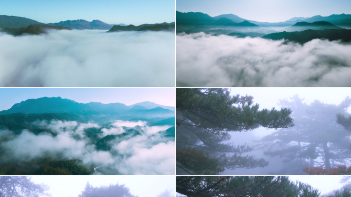 中国黄山云海云雾远景近景航拍延时视频