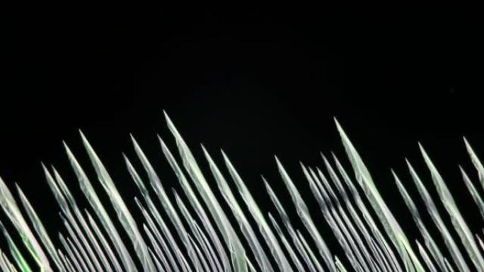 显微镜下的化学晶体显示出整齐排列的线条
