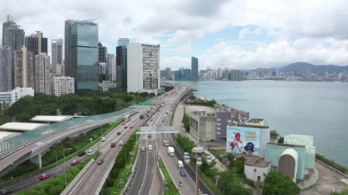 香港拥挤建筑的无人机视图