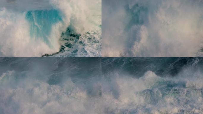 巨浪轰鸣。绿松石水强力冲浪。海洋或海洋风暴