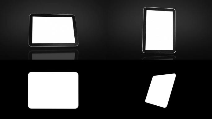 平板电脑动画。黑色背景。亮度哑光。
