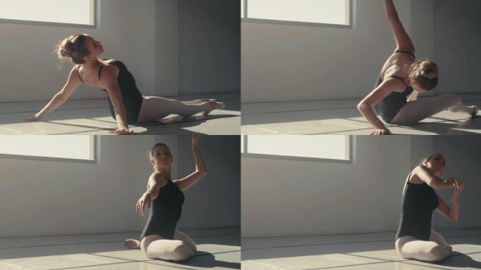 4k视频片段，一名年轻女子在芭蕾舞工作室跳舞