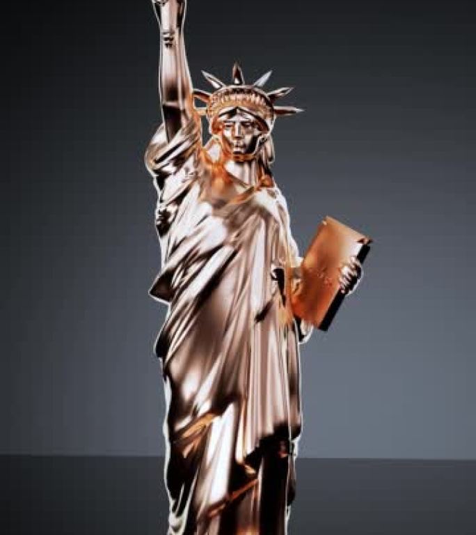 豪华的小雕像的自由女神像在灰黑色的背景覆盖在金色的特写为一个工艺相关的主题和设计。