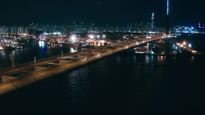 香港夜间的石匠桥大景全景航拍夜色夜晚