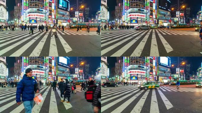 日本新宿东京市歌舞伎町夜间时间的流逝