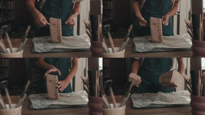 用金属丝切割粘土做手工做花瓶橡皮泥