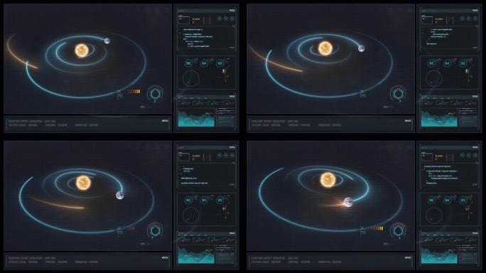 带有小行星撞击的数字显示科幻HUD全息太阳系