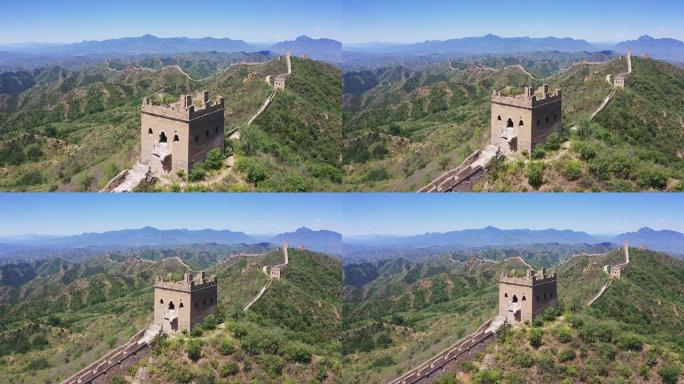 空中，中国长城俯视古迹蜿蜒长城长城山脉