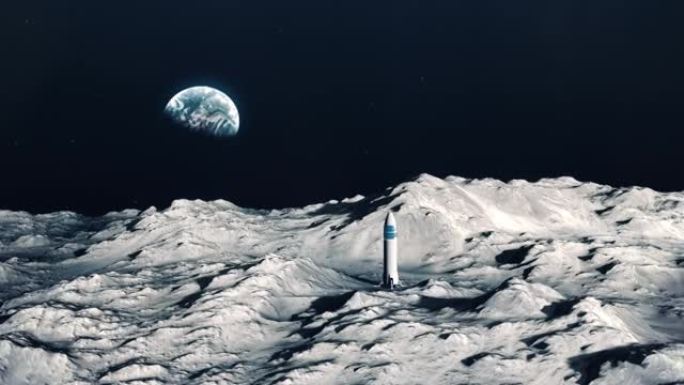 月球表面的太空火箭