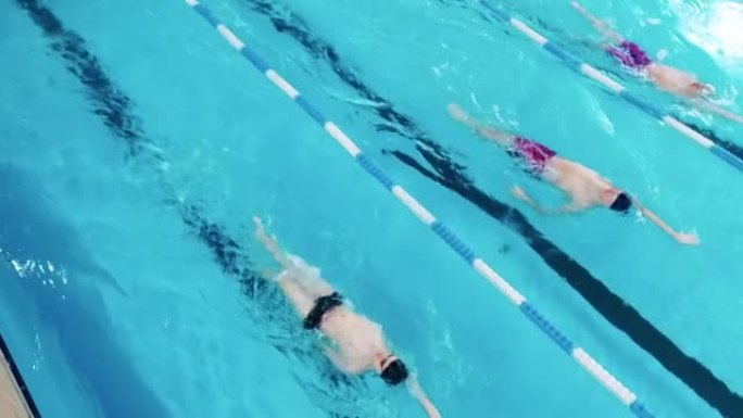 运动员在俯视图中仰泳