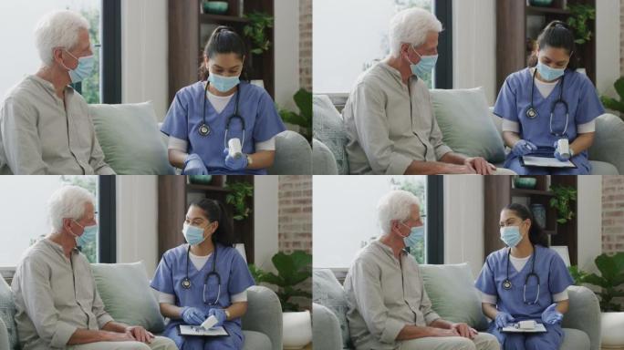 一名年轻护士为老年患者降温的4k录像