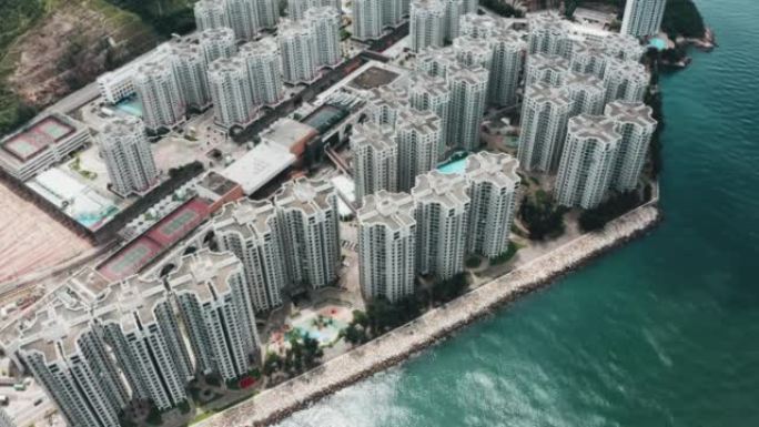 香港公寓楼的俯视图。鸟瞰图无人机照片