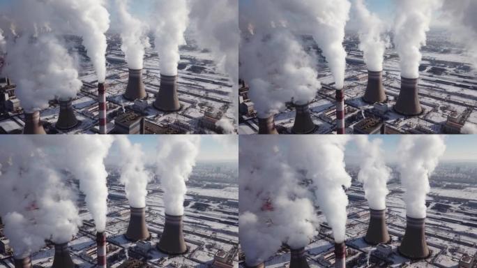 火力发电厂鸟瞰图大气排放臭氧层关爱地球
