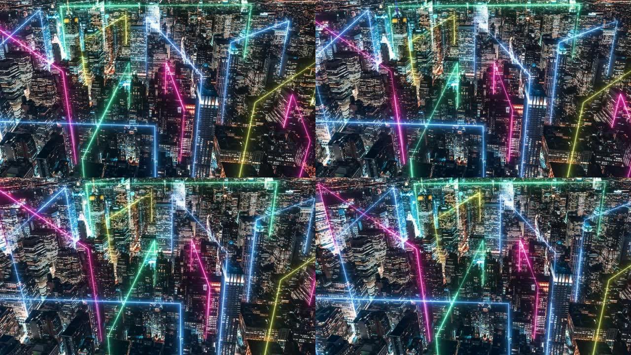 T/L泛智慧城市和Metaverse概念，曼哈顿夜景
