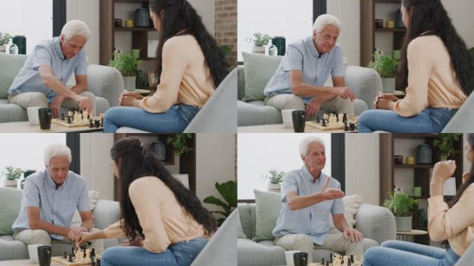 4k视频片段，一名老人与护士下棋