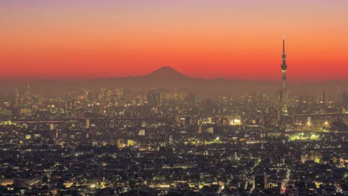 具有富士山背景的东京市